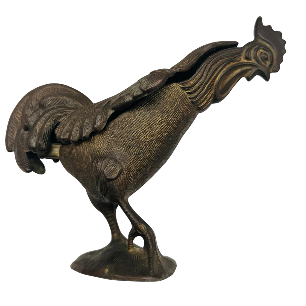 Vintage Brass Metal Rooster Hinged Trinket Ashtray
