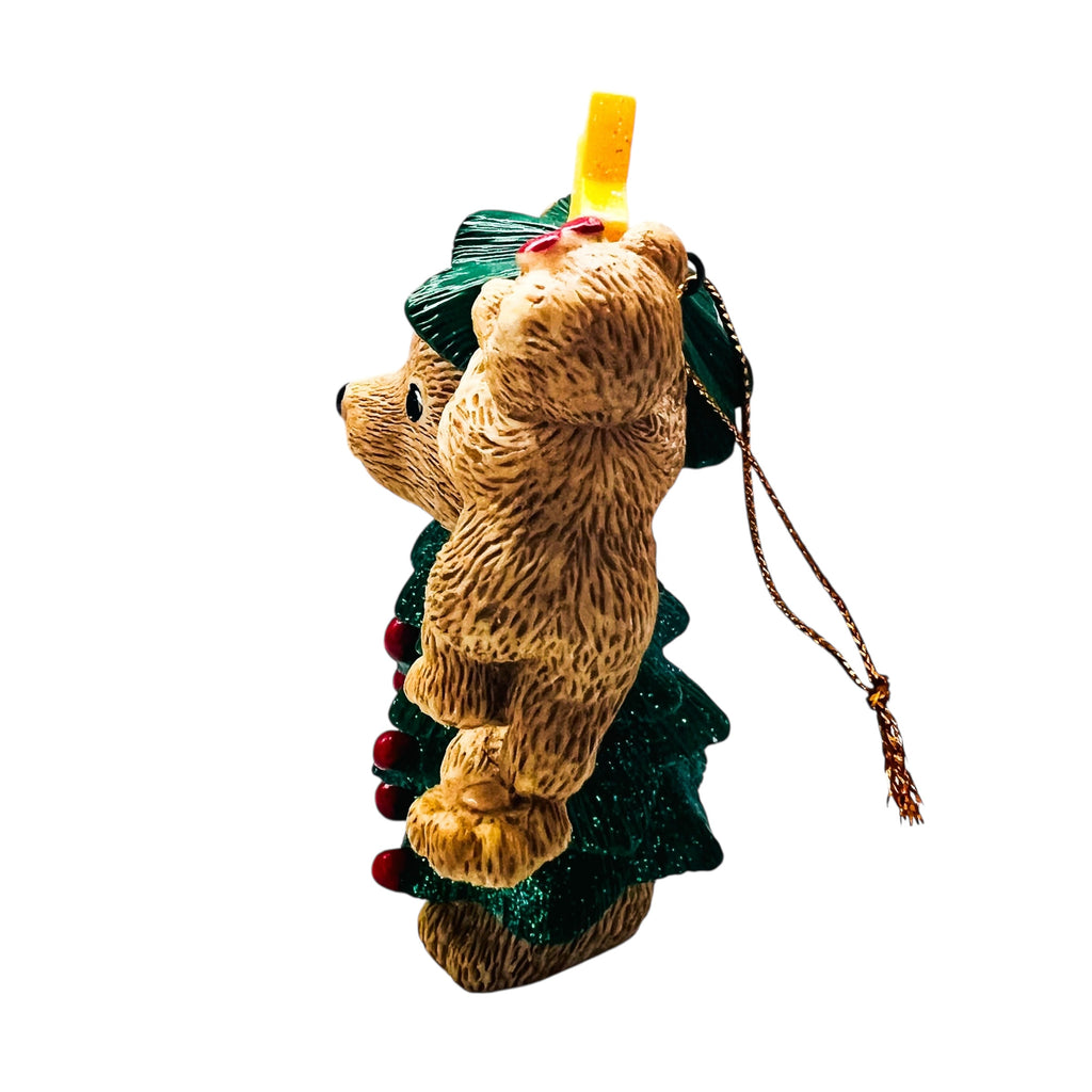 Vintage 1997 Claire’s Christmas Tree Bear Resin Ornament Figurine