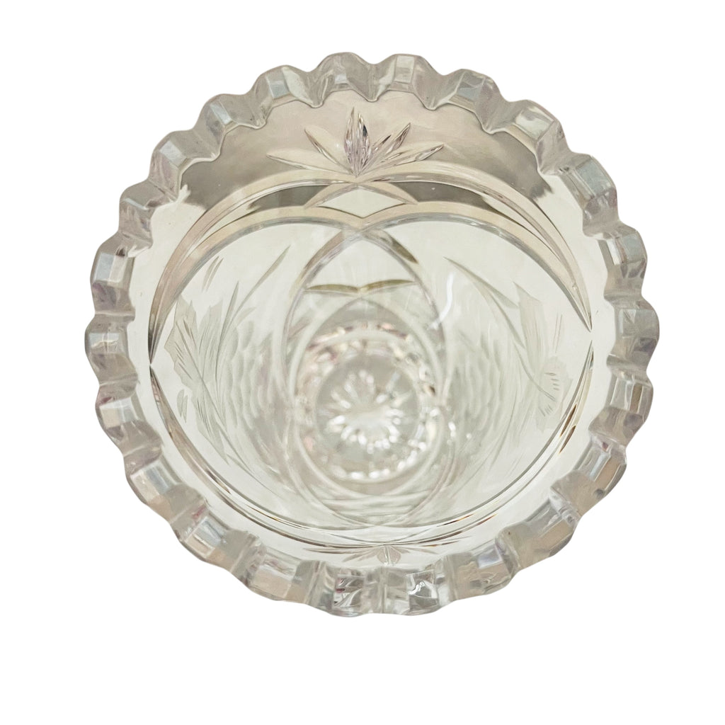 Vintage Lead Crystal Etched Grapes Saw Tooth Edge Vase