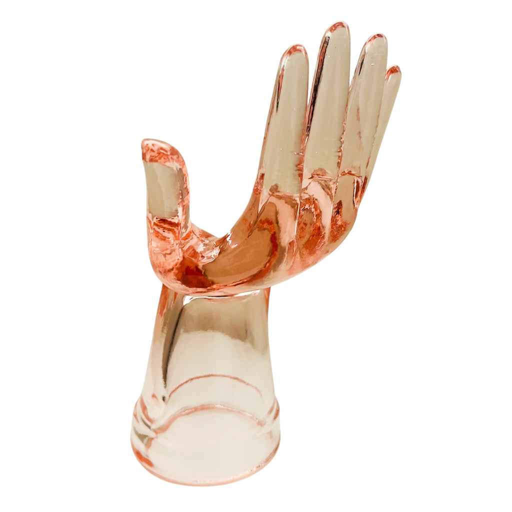 Vintage Pink Depression Glass Hand Jewelry Ring Display Holder Mannequin