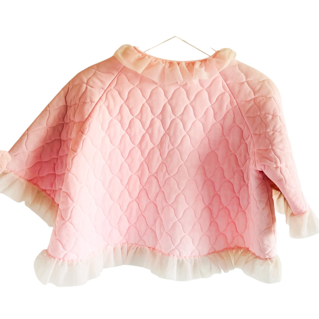 Vintage Quilted Pink Ruffle Trim Bed Jacket