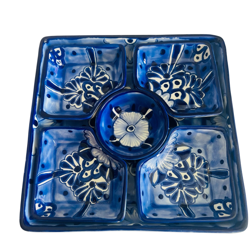Vintage Mexico Ceramic Serving Tray with Dip Bowl