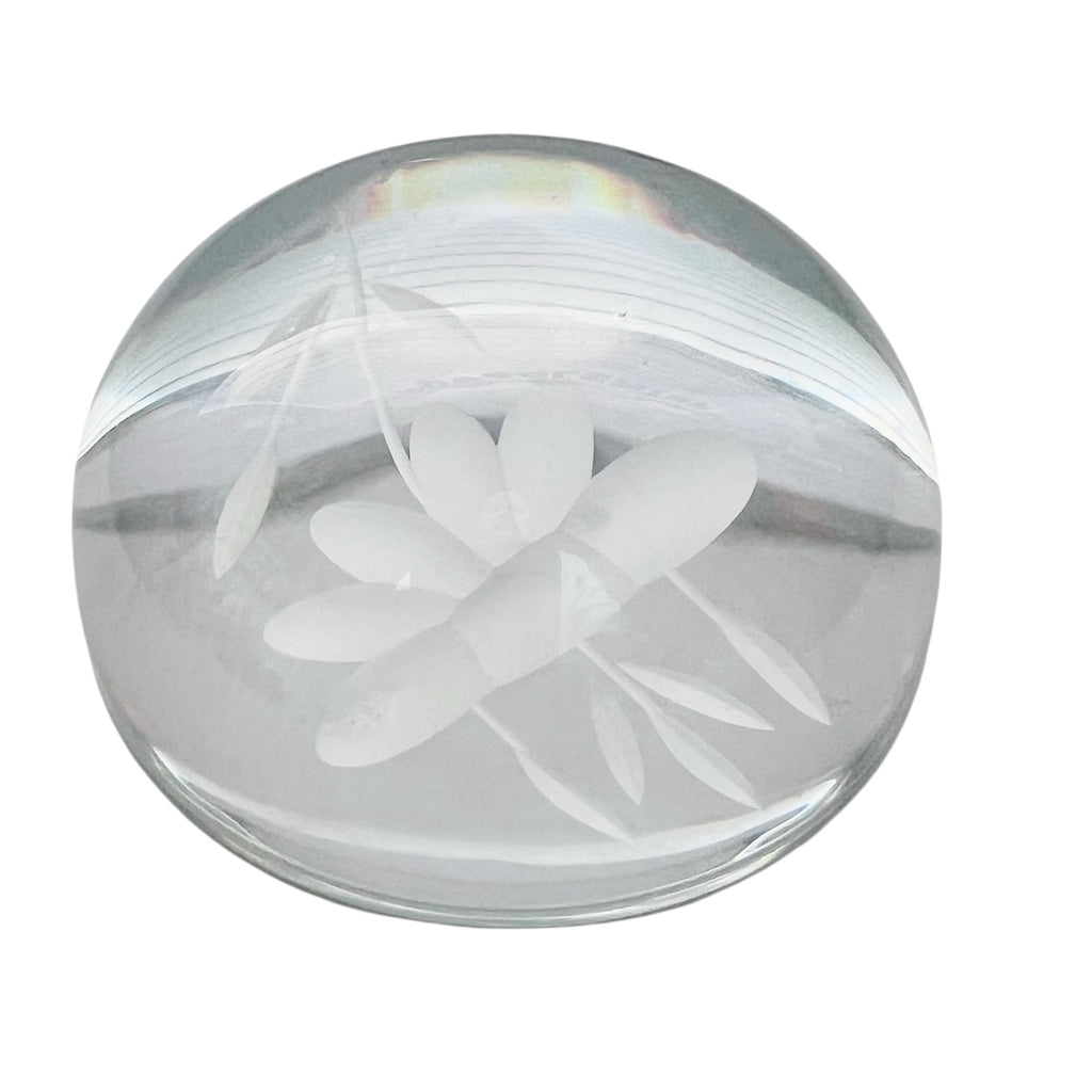 Vintage Princess House Crystal Etched Floral Paperweight
