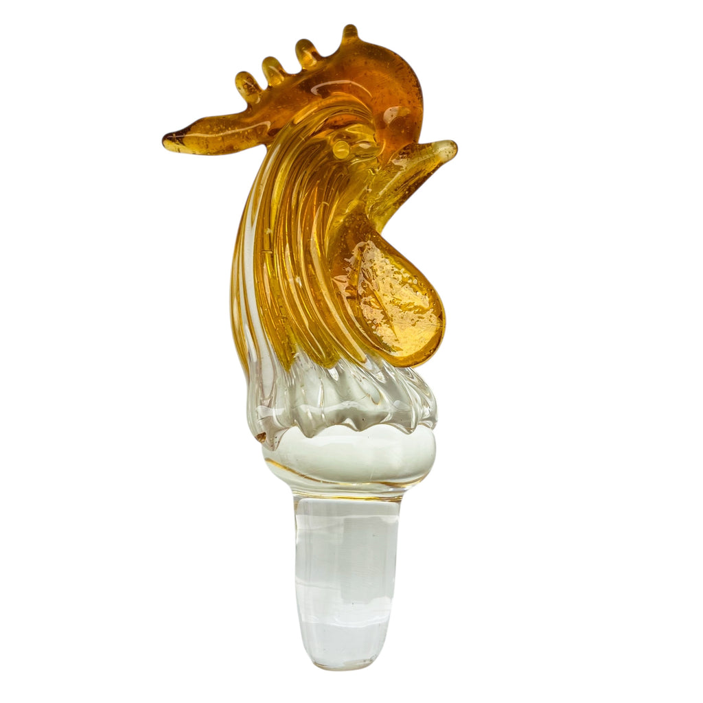 Rooster Amber Blown Glass Wine Stopper