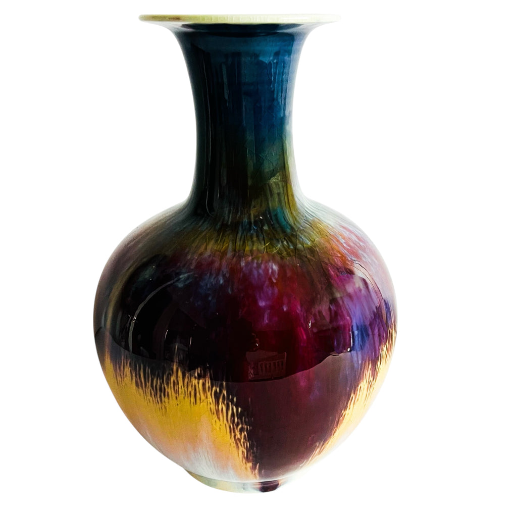 Chinese Jingdezhen 20th Century Flambe Glaze Porcelain Ball Vase