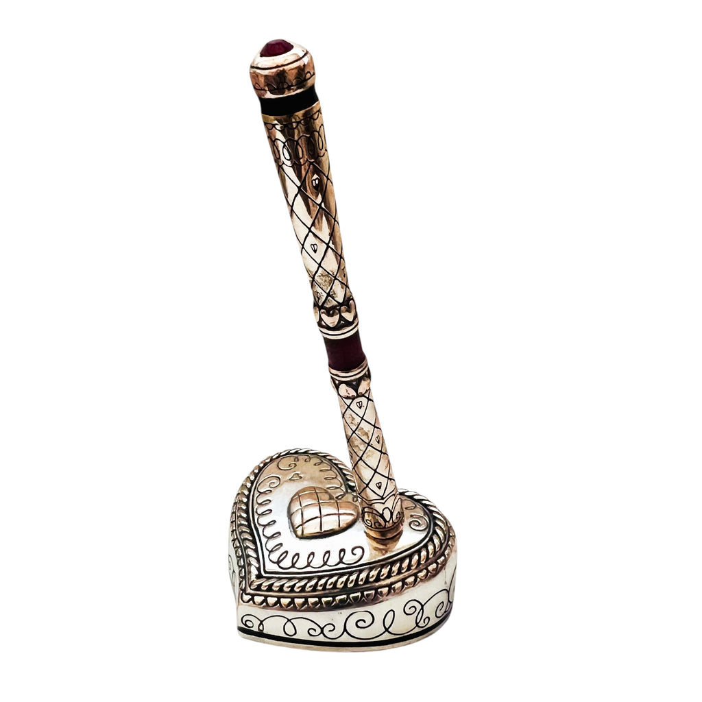 Brighton Silver Plated Heart Love Letters Love Notes Pen & Heart Pen Holder Desk Set