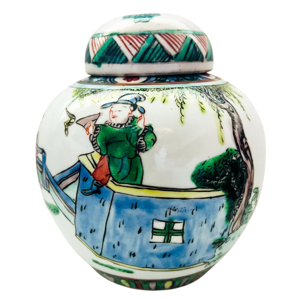Chinese Ginger Jar Hand-Painted Ceramic Jar with Lid