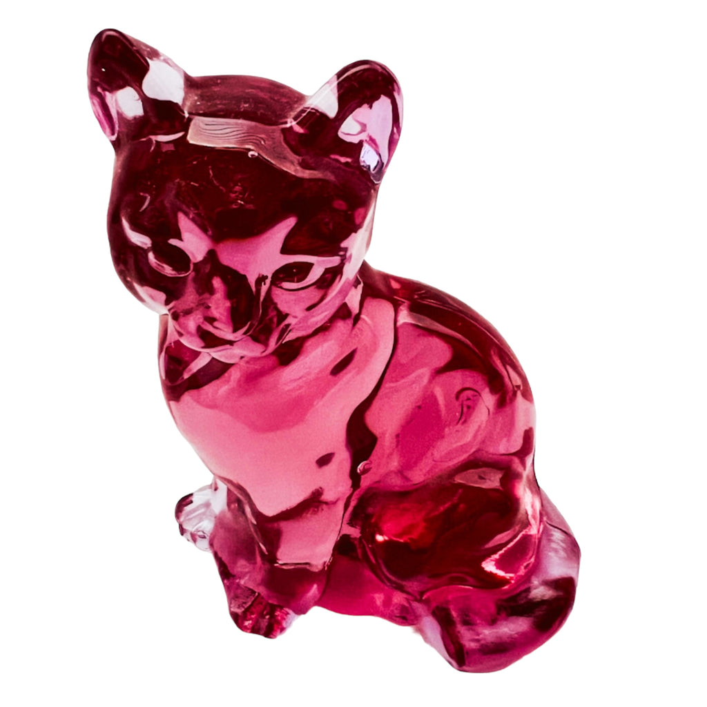 Vintage Fenton Art Glass Cranberry Sitting Cat Figurine