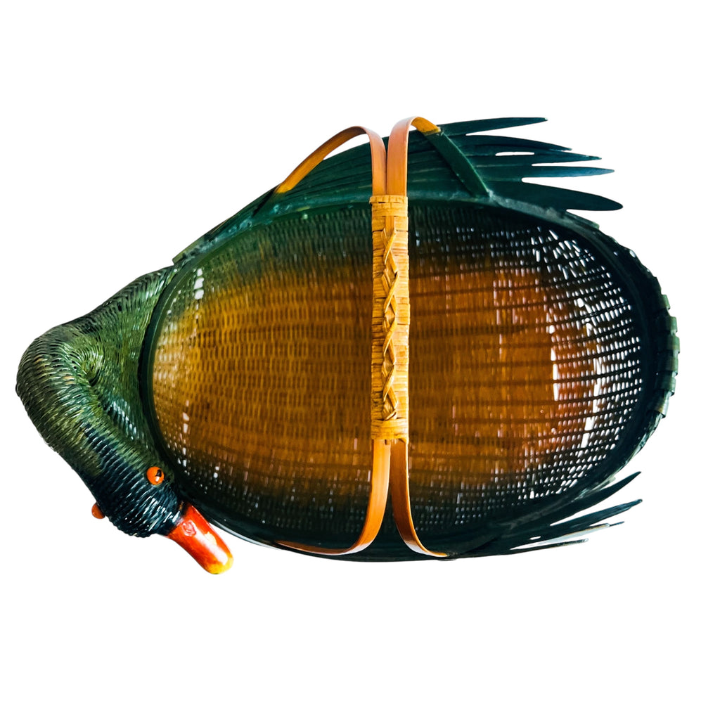 Vintage Zheijiang Ben Rickert INC Wicker Green Swan Basket