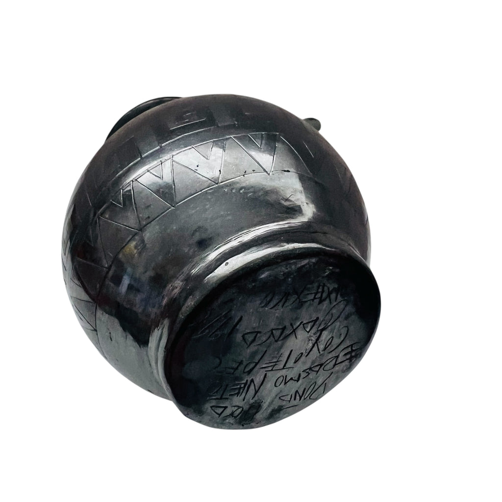 Vintage Artist Signed Blackware Mexico Patterned Pottery Vase