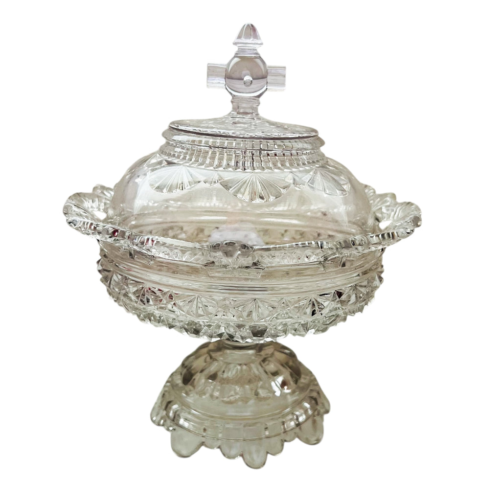 Vintage Pedestal Cut Glass Crystal Lidded Candy Dish