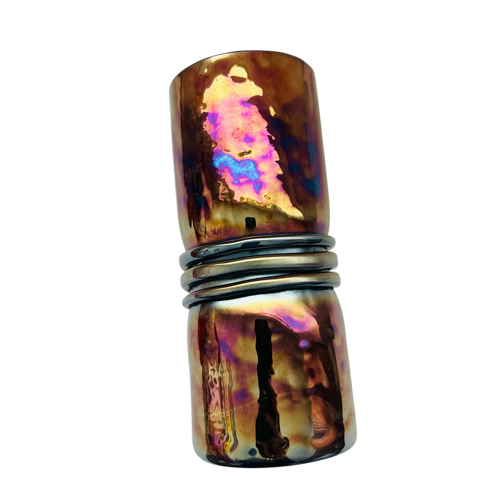 Vintage Esteban Prieto Studio Art Glass Iridescent Coil Snake Tumbler Vase