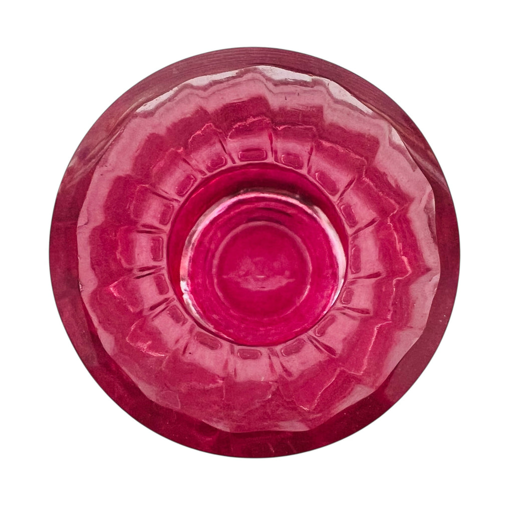 Vintage Optic Cranberry Swirl Glass Vase