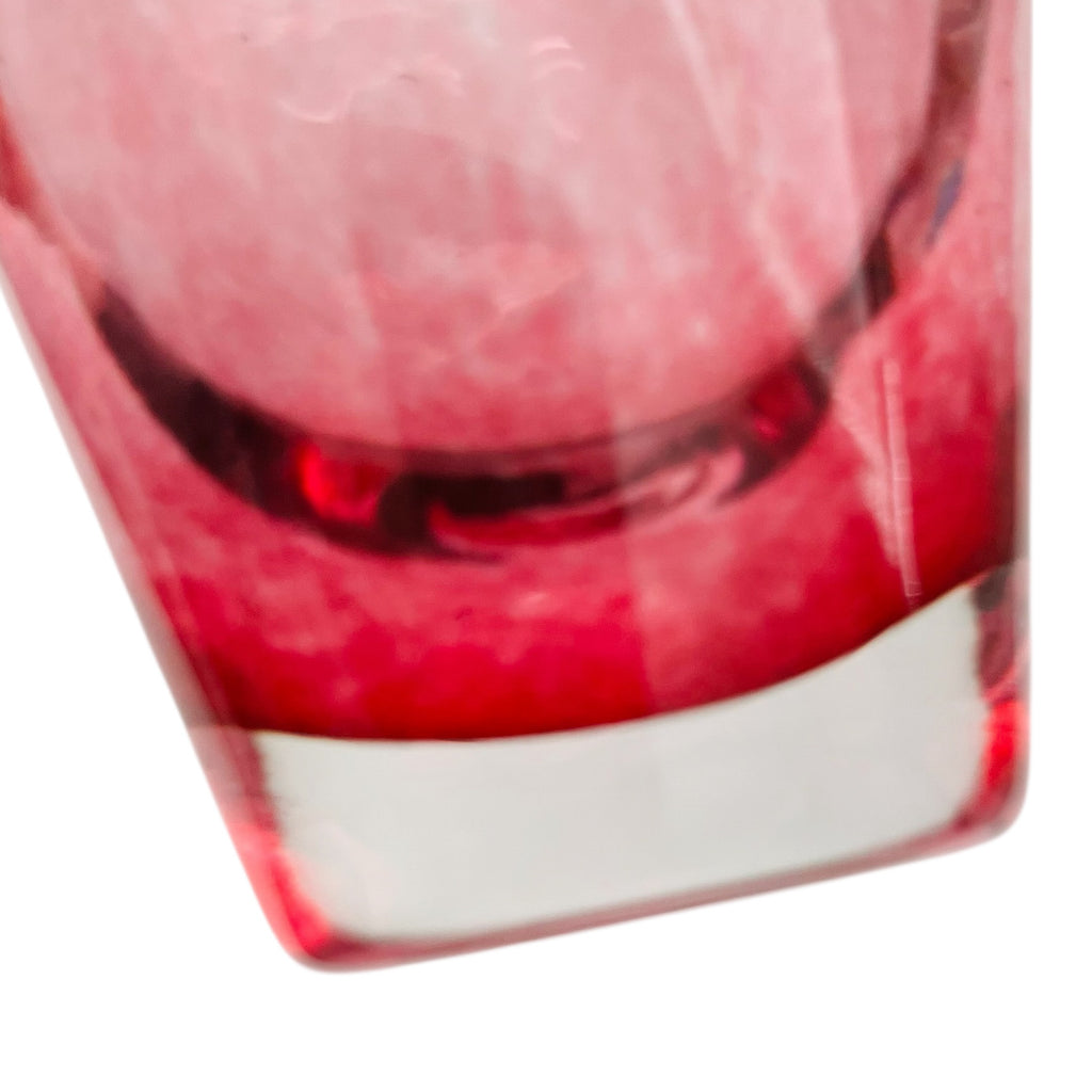 Vintage Optic Cranberry Swirl Glass Vase