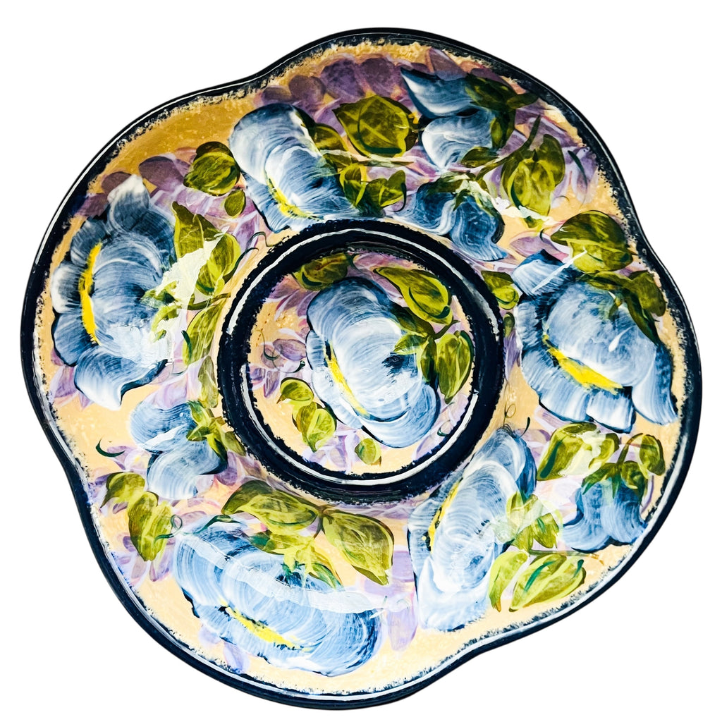Vintage Lesal Ceramics Hand-Painted Floral Ceramic Divider Bowl