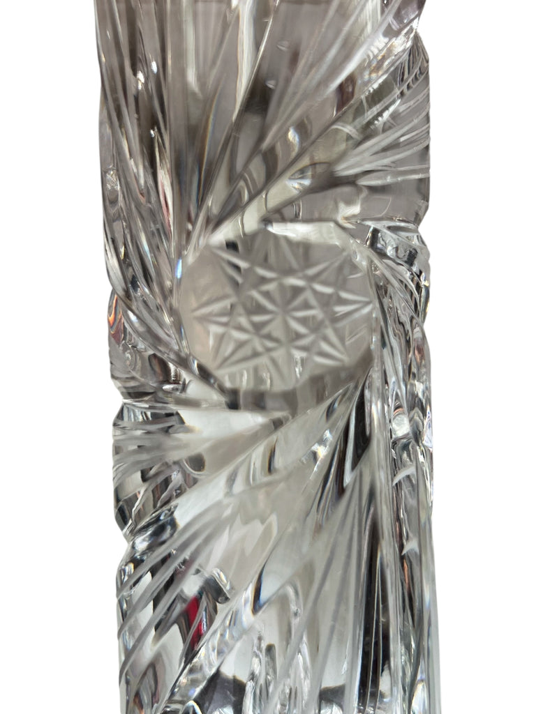 Vintage Crystal Cylindrical Stem Star Swirl Vase