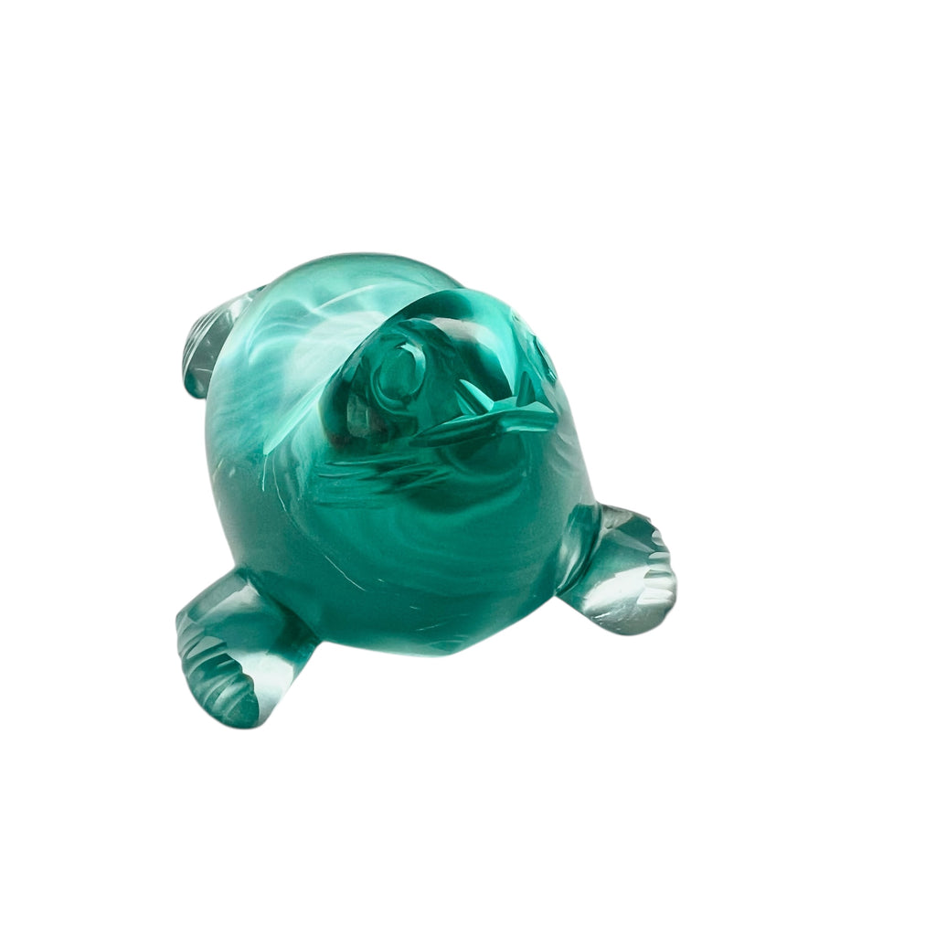 Vintage Green Etched Glass Seal Figurine Paperweight