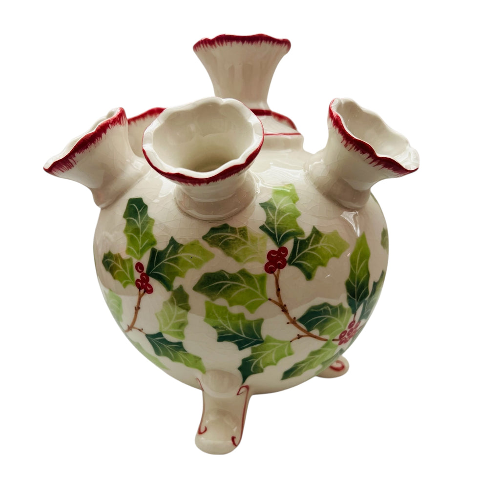 Vintage Andrea by Sadek Williamsburg Holly Berry Christmas Seven Tulip Vase