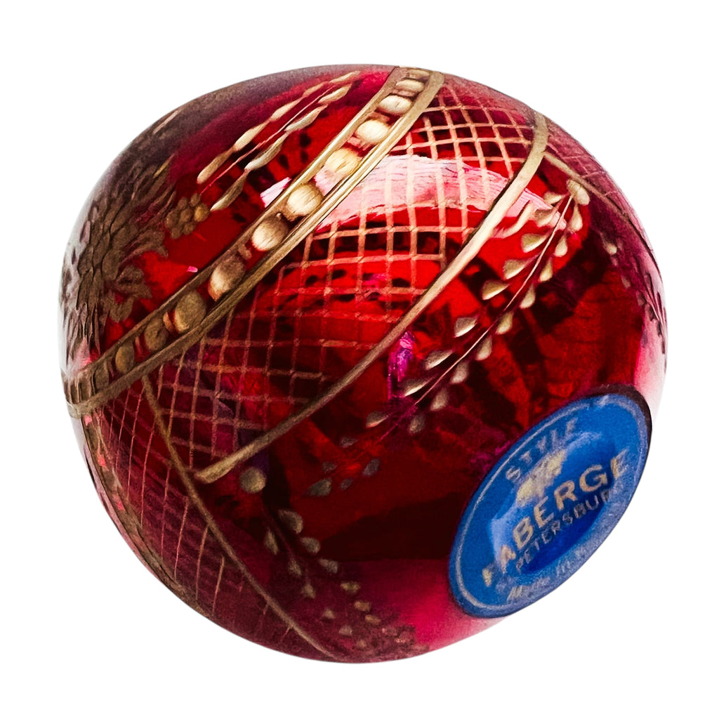 Vintage Faberge Style St. Petersburg Russia Ruby Red Etched Glass Egg