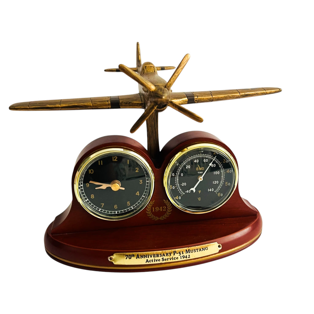 Bradford Exchange 70th Anniversary P-51 Mustang Thermometer Clock Display