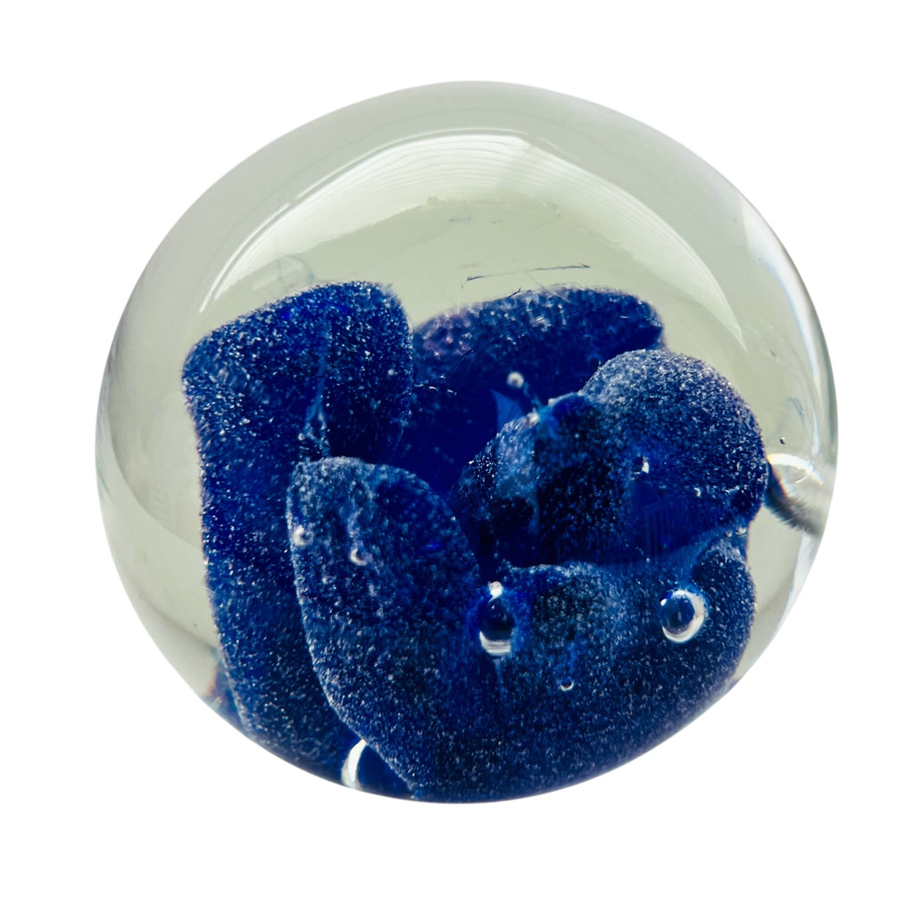 Vintage Rolf Wald Cobalt Blue Controlled Bubbles Signed Paperweight