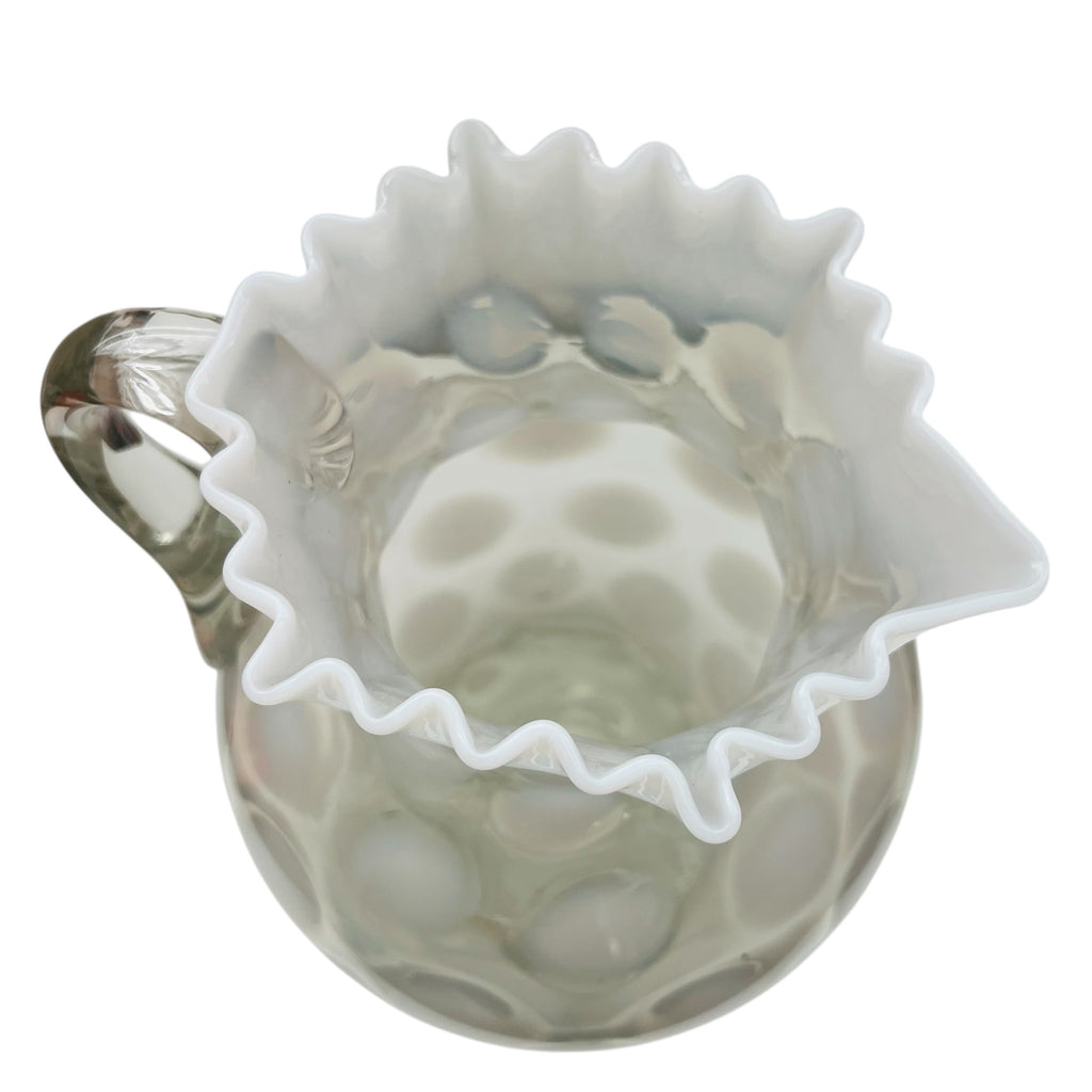 Vintage Fenton Art Glass Opalescent Large Dot Ruffled Pitcher