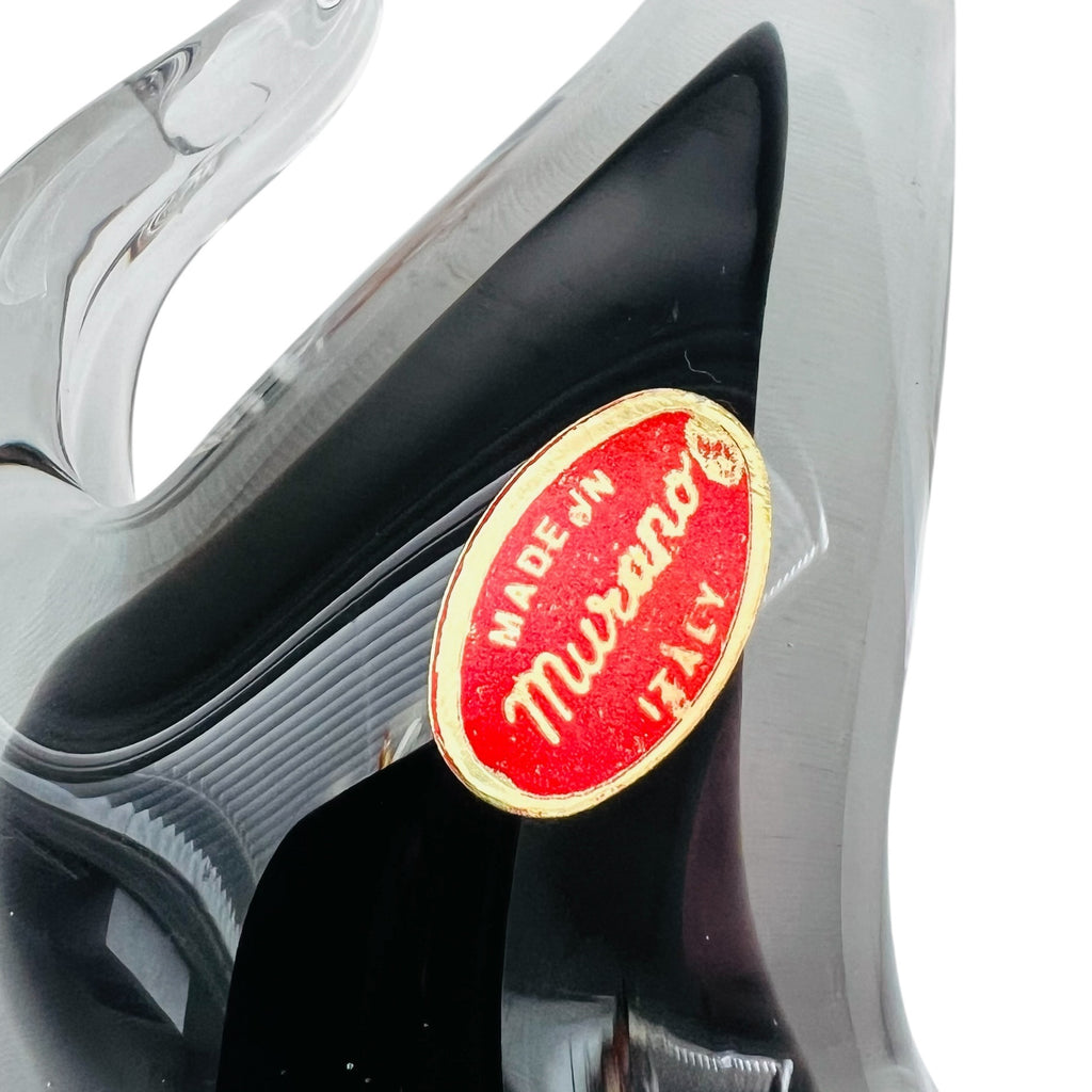 Vintage Murano Italy Black Clear Glass Seated Cat Figurine Sculpture