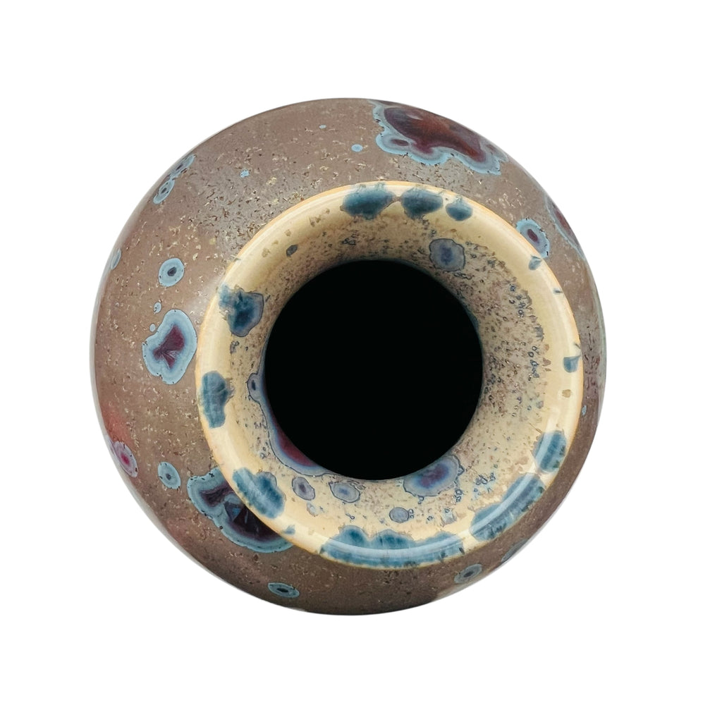 Jon Price Studio Art Pottery Rust & Blue Crystalline Glaze Signed Vase