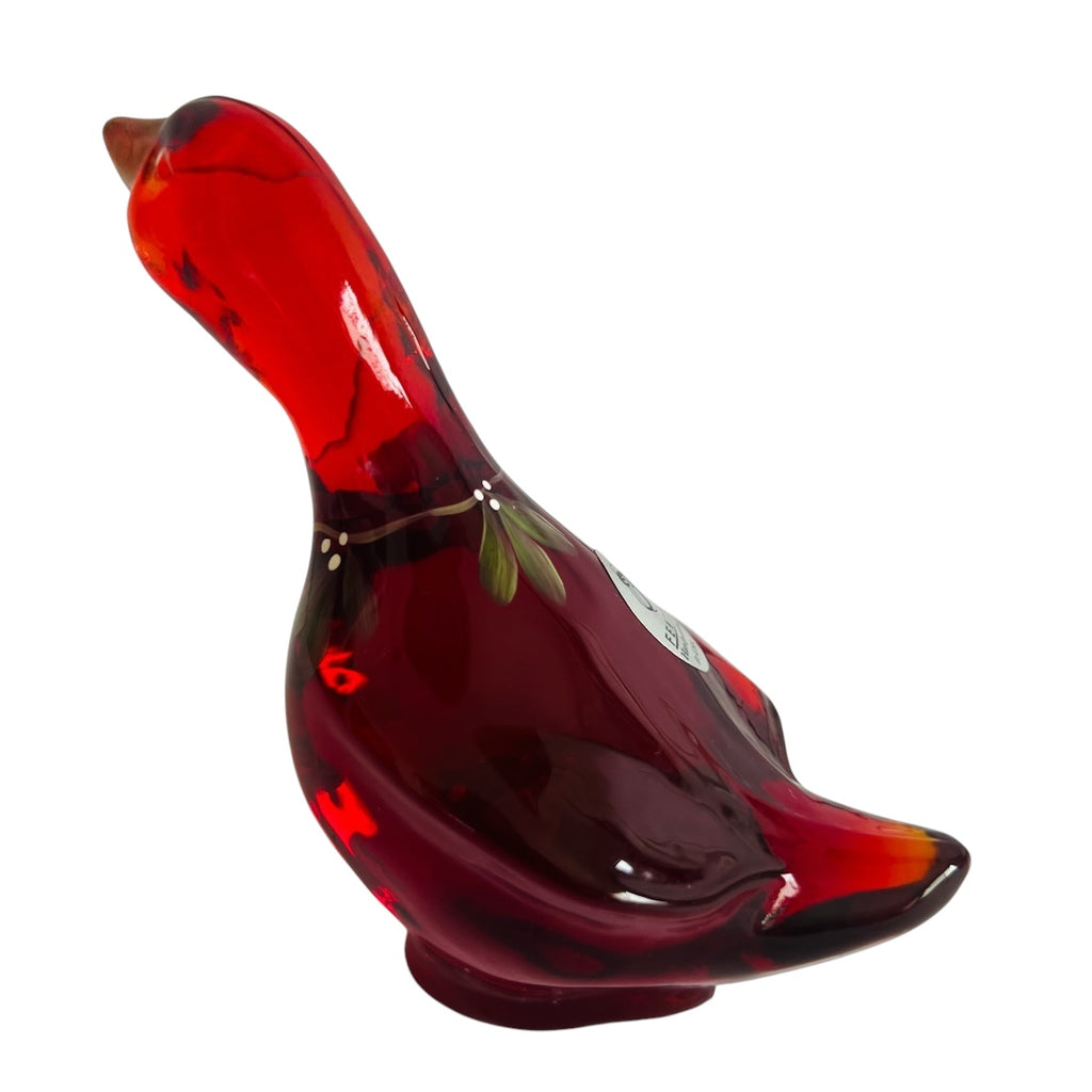 Vintage Fenton Ruby Red Goose Duck Hand Painted Glass Figurine