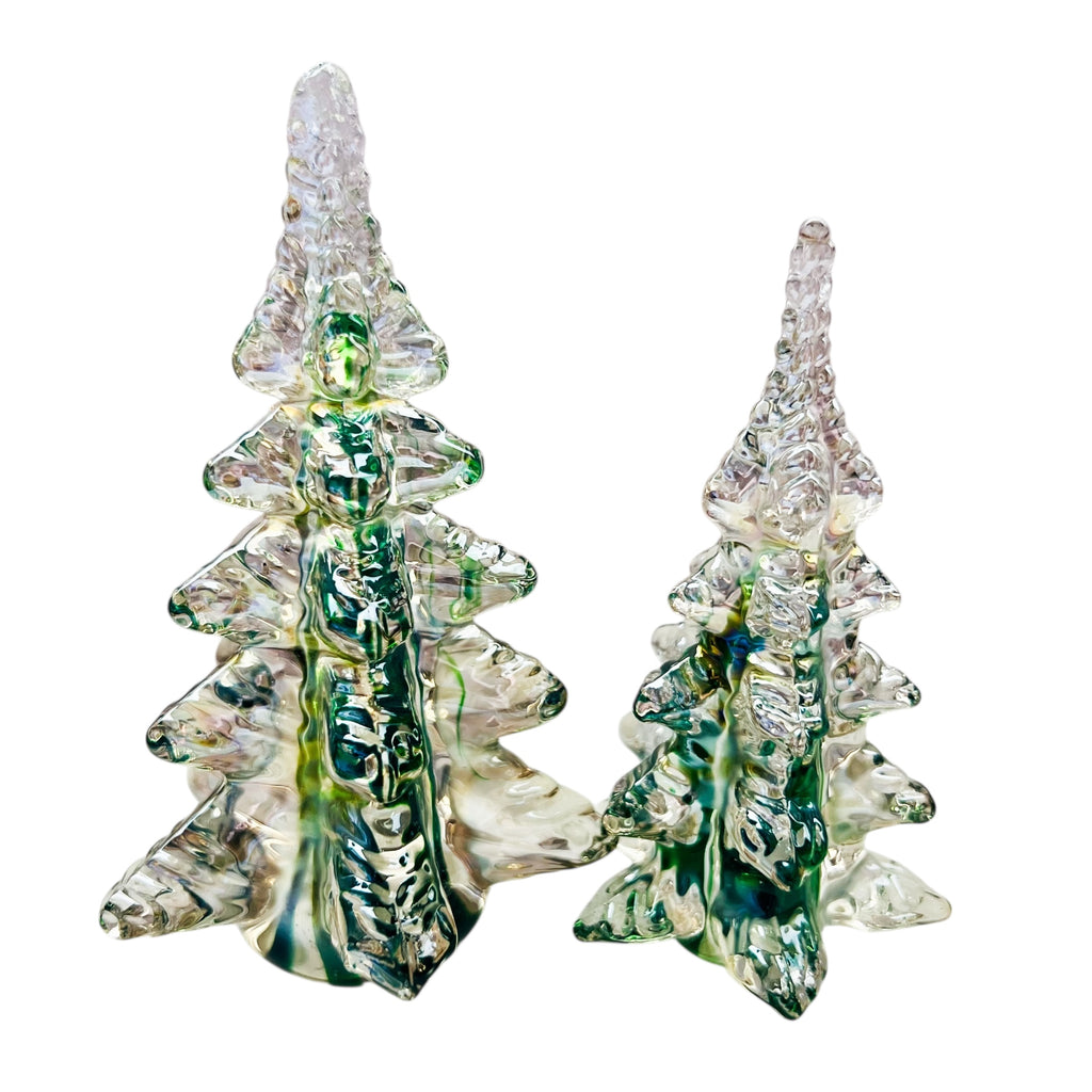 Vintage Silvestri Clear Crystal Green Ribbon Glass Christmas Trees