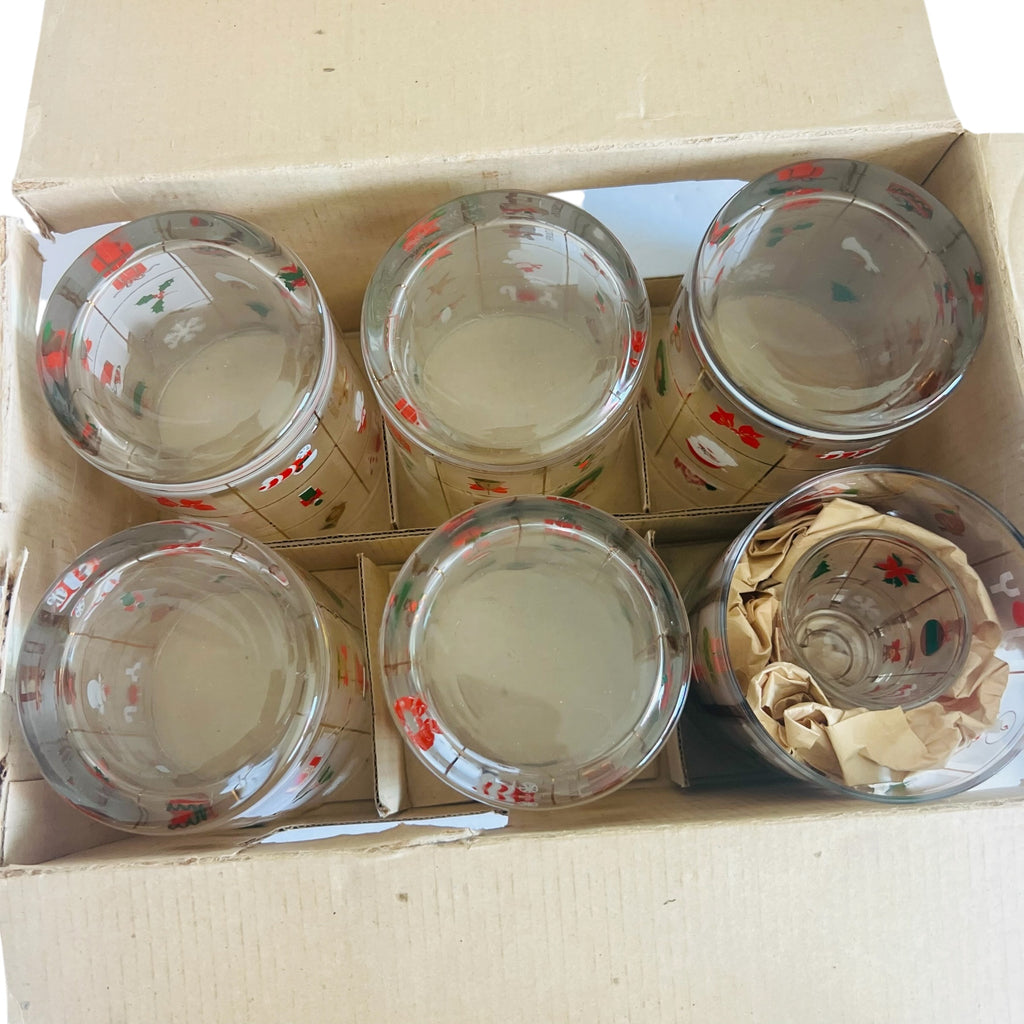 Vintage Culver 'Christmas Potpourri' Collection Set of 6 Glasses 1 Shot Glass