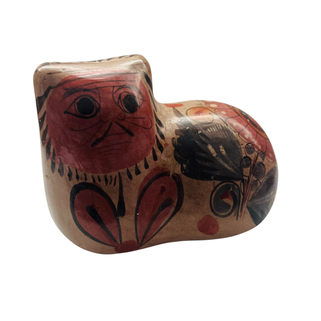 Vintage Mexican Tonala Pottery Traditional Cat Handcrafted Folk Art