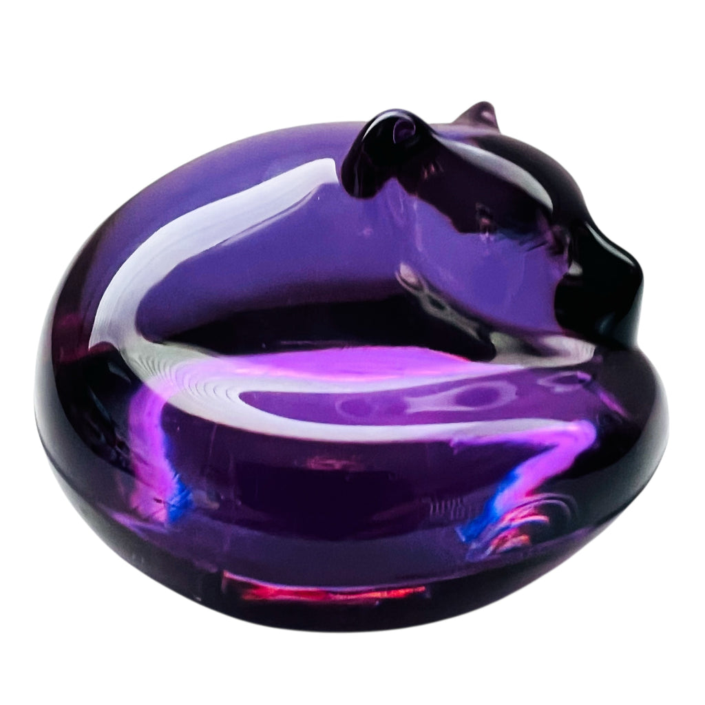 Vintage Purple Art Glass Sleeping Cat Figurine Paperweight
