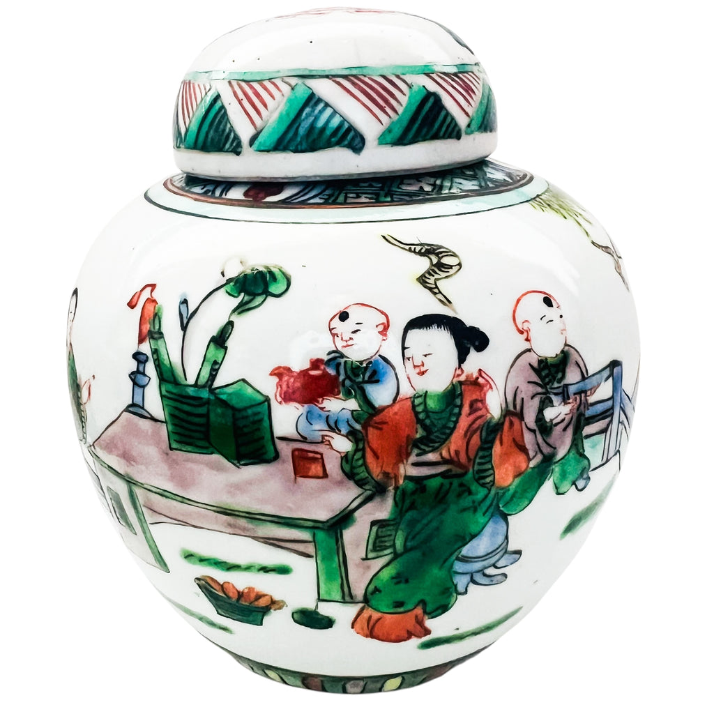 Chinese Ginger Jar Hand-Painted Ceramic Jar with Lid
