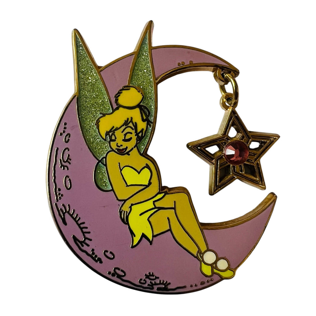 Disney Tinker Bell Sparkle Dangle Jeweled Sitting on a Half-Moon Pin