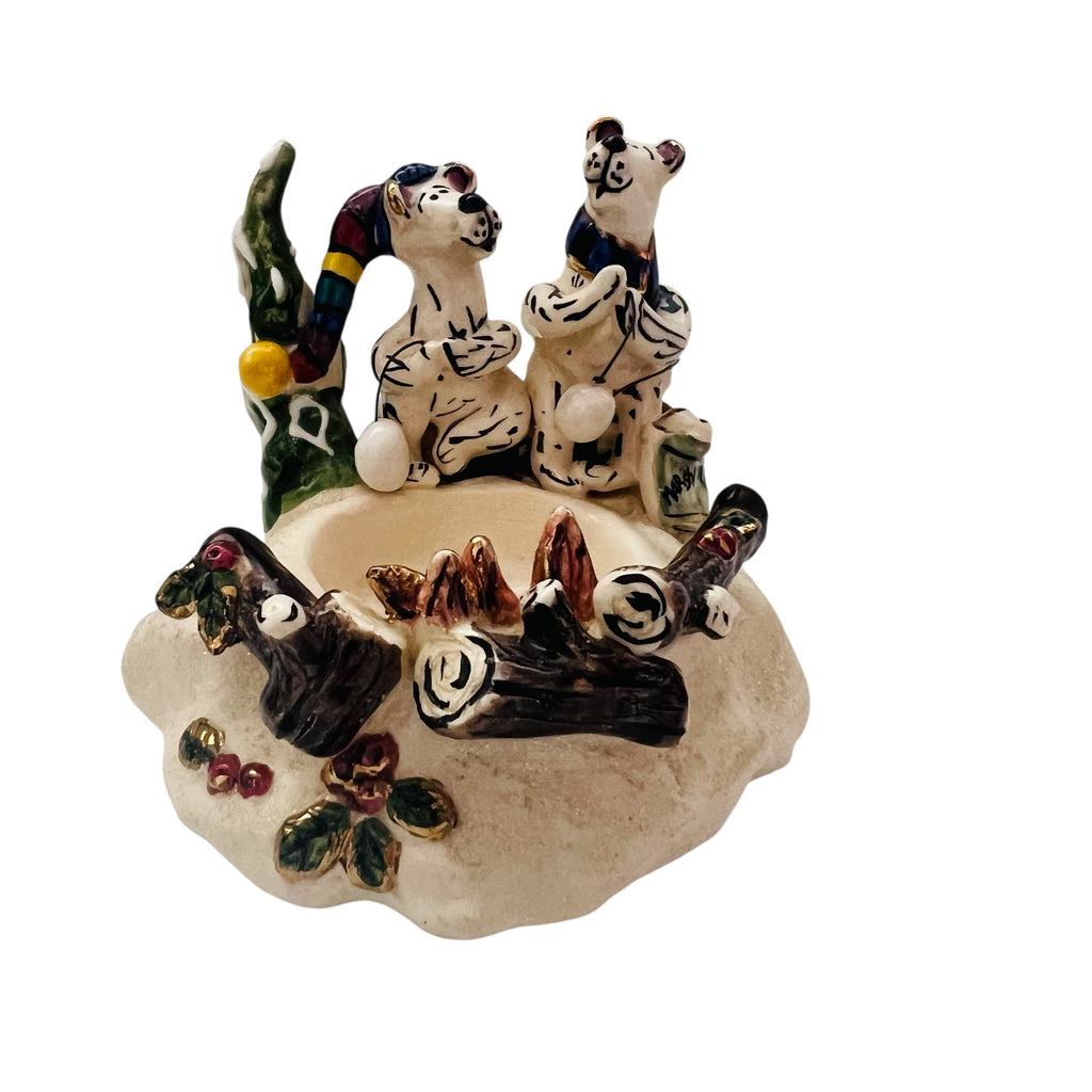 Vintage Blue Sky Heather Goldminc Tea Light Holder Bears Roasting Marshmallows