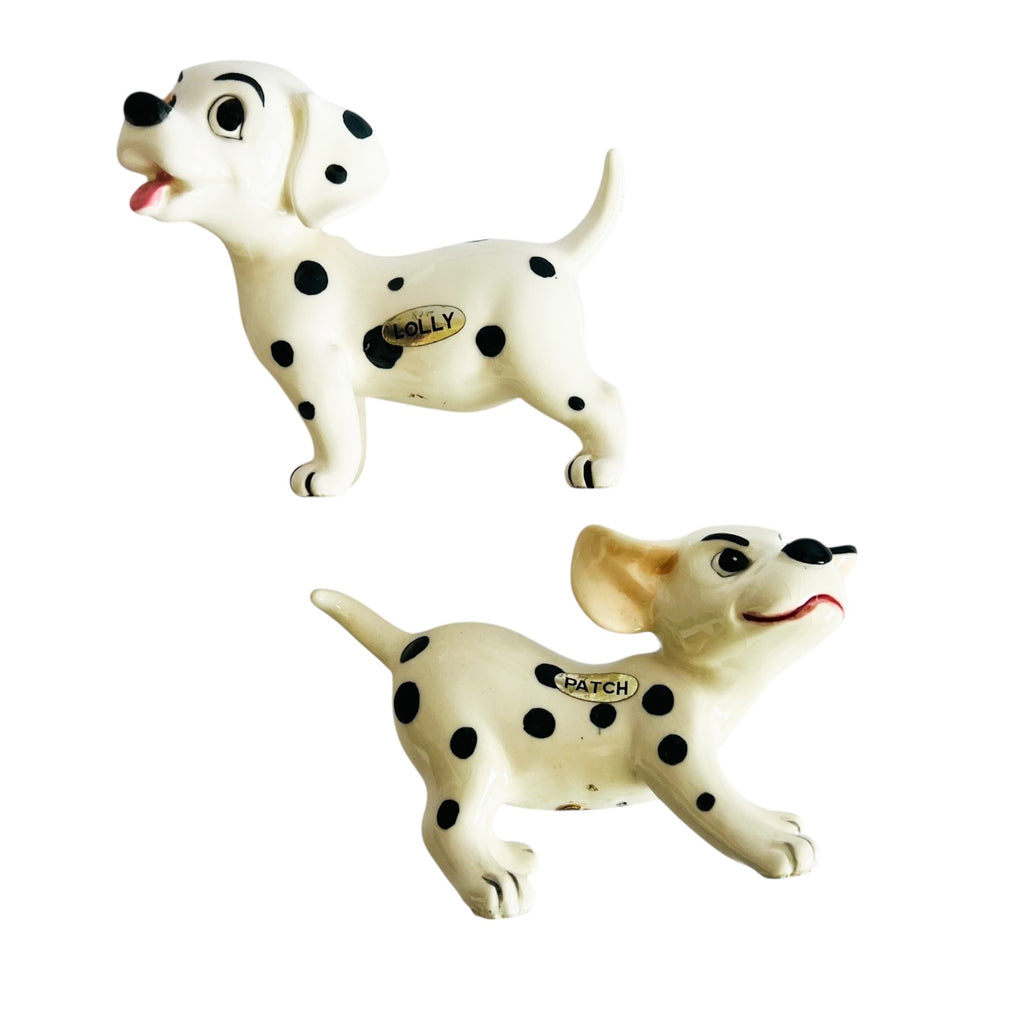 Vintage Set Of 2 DISNEY 101 DALMATIONS Lolly & Patch Dog Ceramic Figures