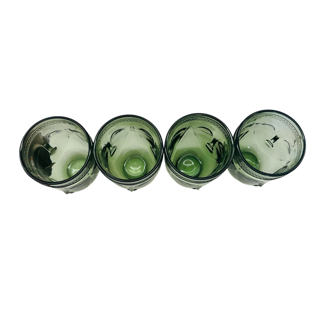 Green Sculpted Face Glass Drinking Glass Tumblers - Set of 4