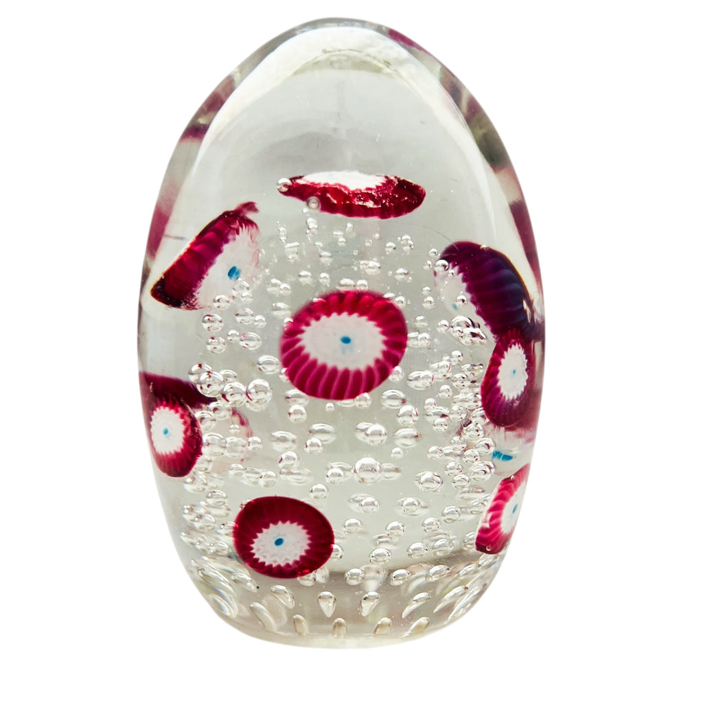 Vintage Egg Shaped Millefiori Controlled Bubble Art Glass Paperweight