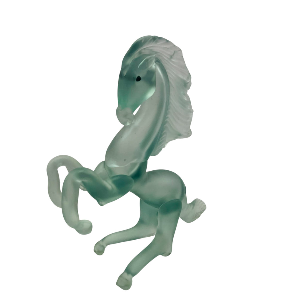 Vintage Frosted Muted Glass Horse Rearing Figure