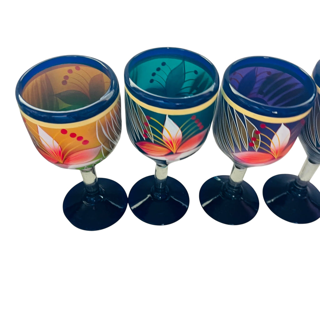 Floral Goblet Glasses Multicolor Set of 4