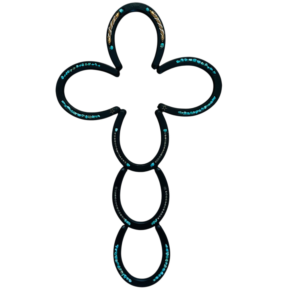 Cast Iron Embellished Rustic Horseshoe Wall Hanging Cross