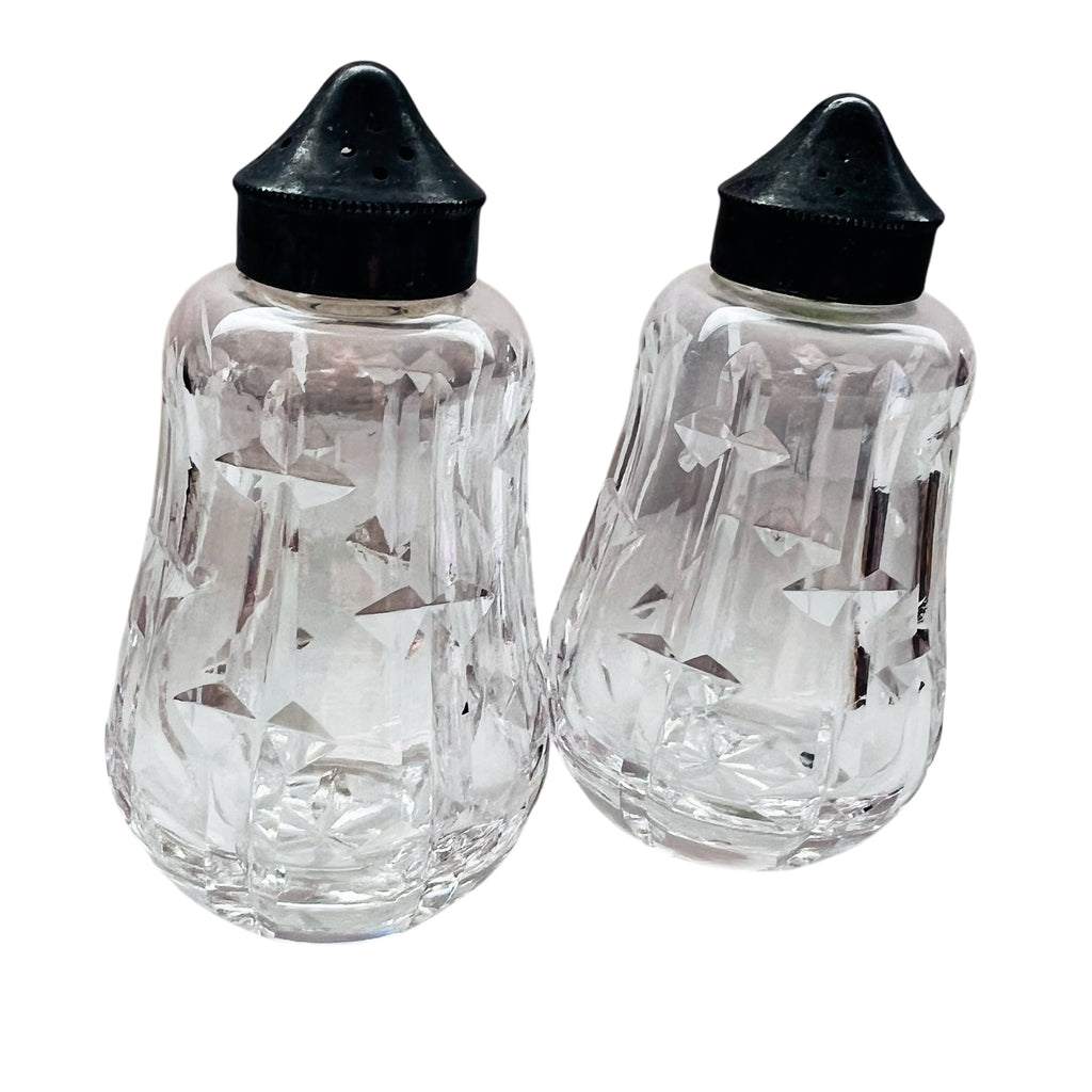 Vintage Waterford Crystal Salt and Pepper Shakers EPNS Lids