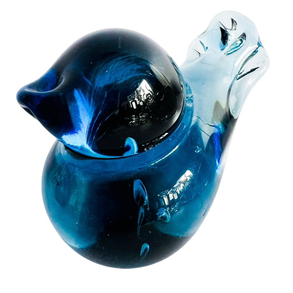 Art Glass Cobalt Blue Bird Figurine Paperweight Artist Signed