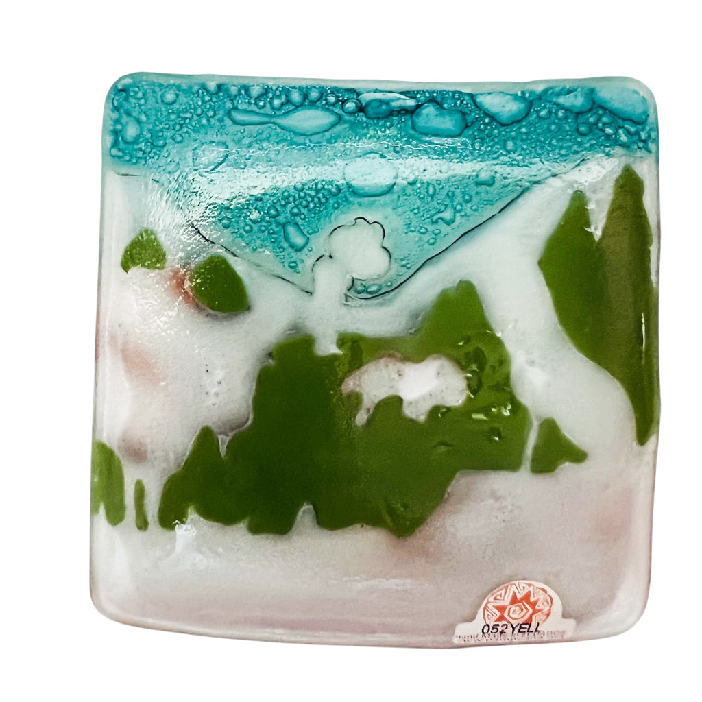Fused Art Glass Wolf Bear Buffalo Square Soap Dish Trinket Dish