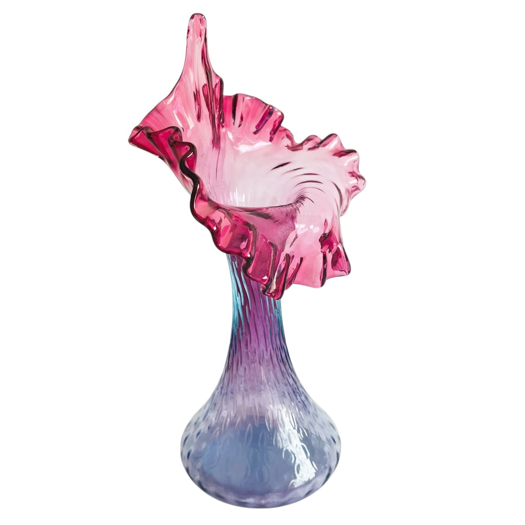 Vintage Fenton Mulberry Azure Blue Cranberry Edge Glass Vase