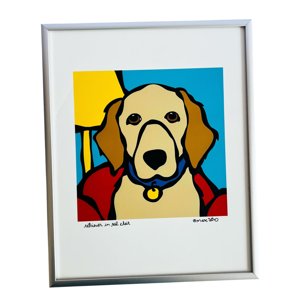 Marc Tetro Retriever In Red Chair Art Print Glass Frame