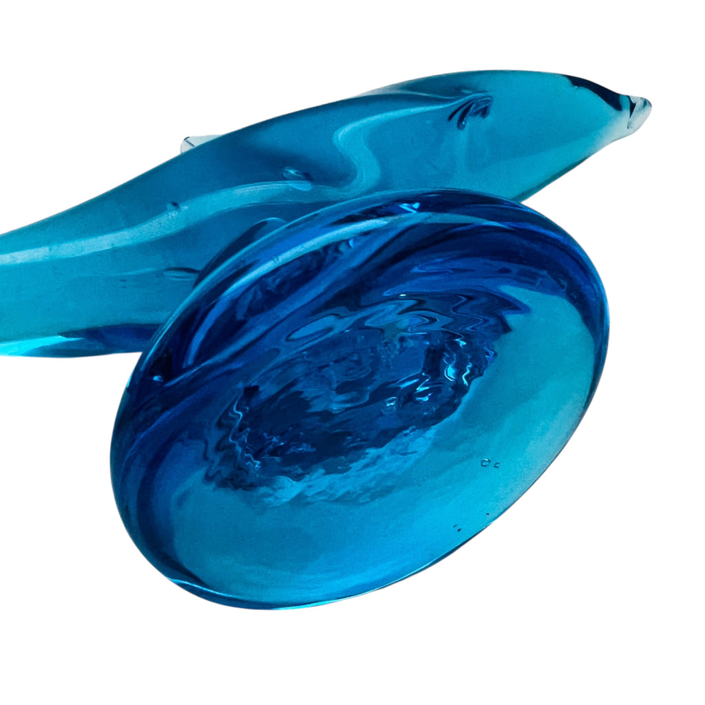 Vintage Ray Ron Blue Art Glass Dolphin Pedestal Figurine