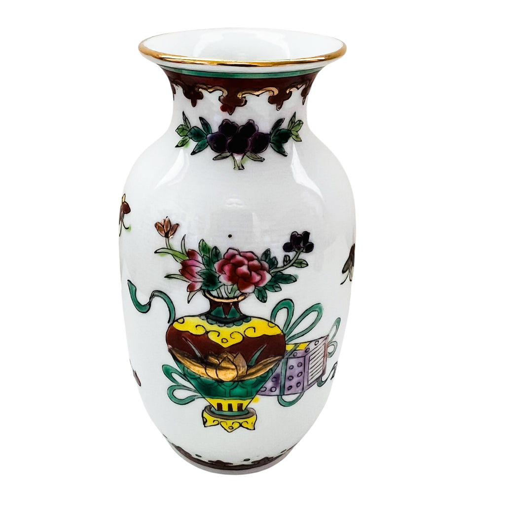 Vintage Chinese Porcelain w/Butterflies & Floral Art Gold Trim Vase