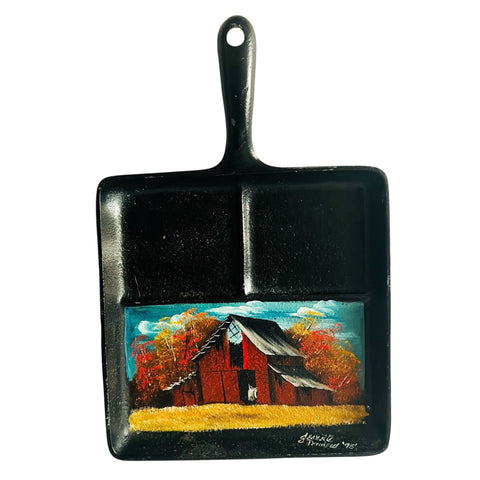 Wardway Hand-Painted Signed Art Black Divided Cast Iron Skillet